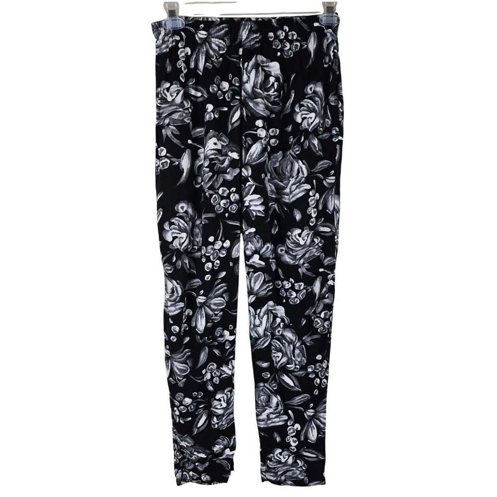 Jams World Vintage High Waisted Floral Pants Tapered Leg Black White Small